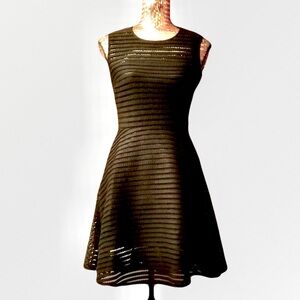 NWOT Netted Panel Fit and Flare Black Skater Dress With Side Zip